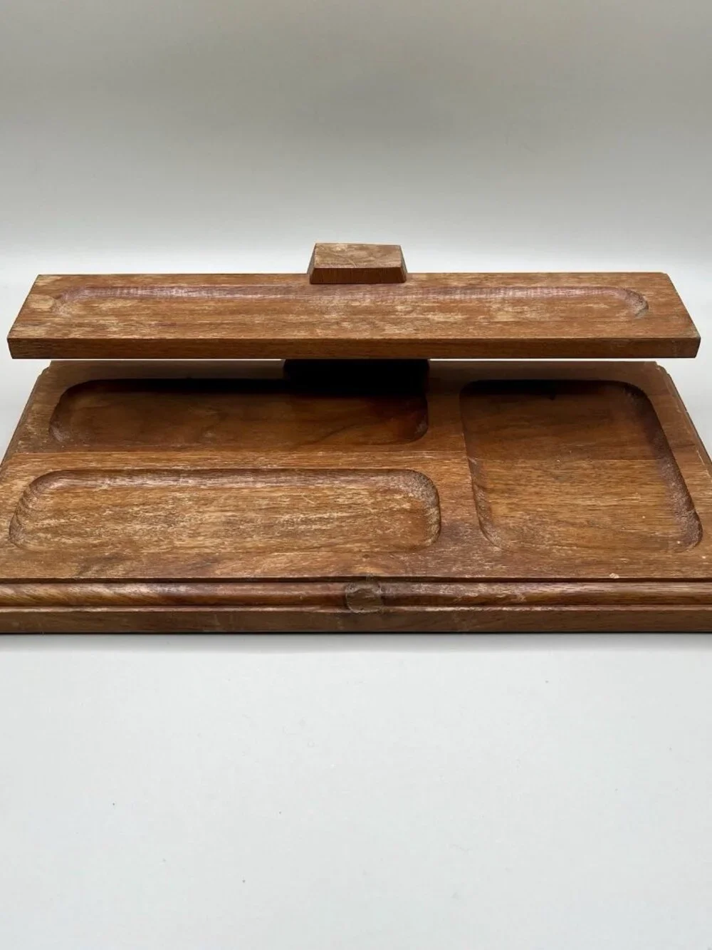 Vtg MCM Solid Wood Desk Stationary Tray Organizer Office Caddy Mid Century Pen